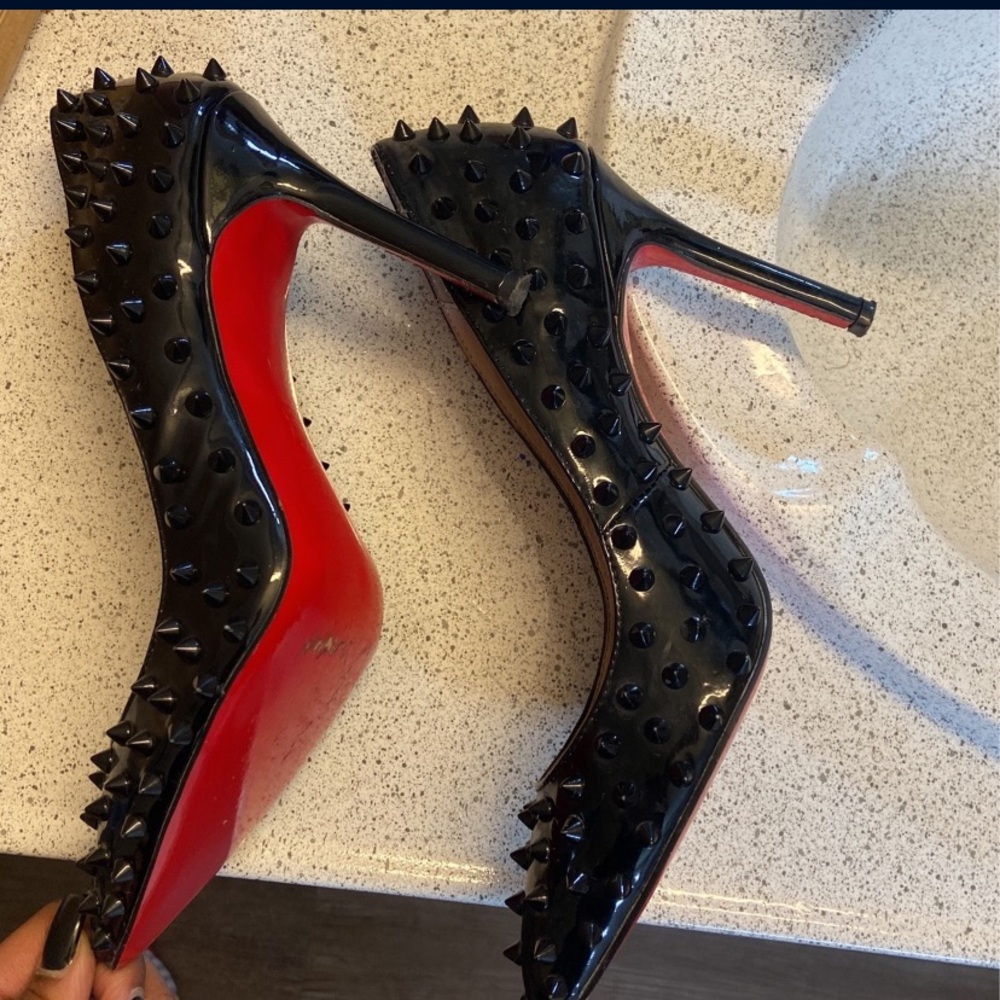 Christian Loub Black Pigalle Leather Spike Pumps